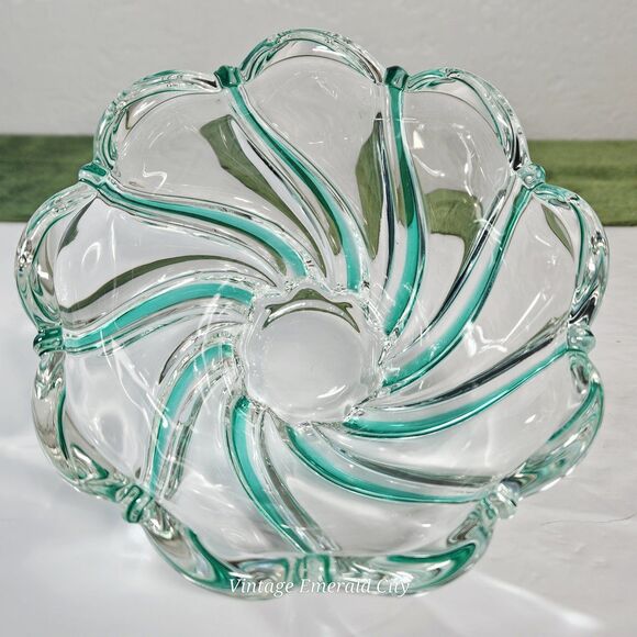 Vtg Mikasa Crystal Green Peppermint Swirl Tea Light Holder Candy Dish Home Decor - Picture 1 of 12